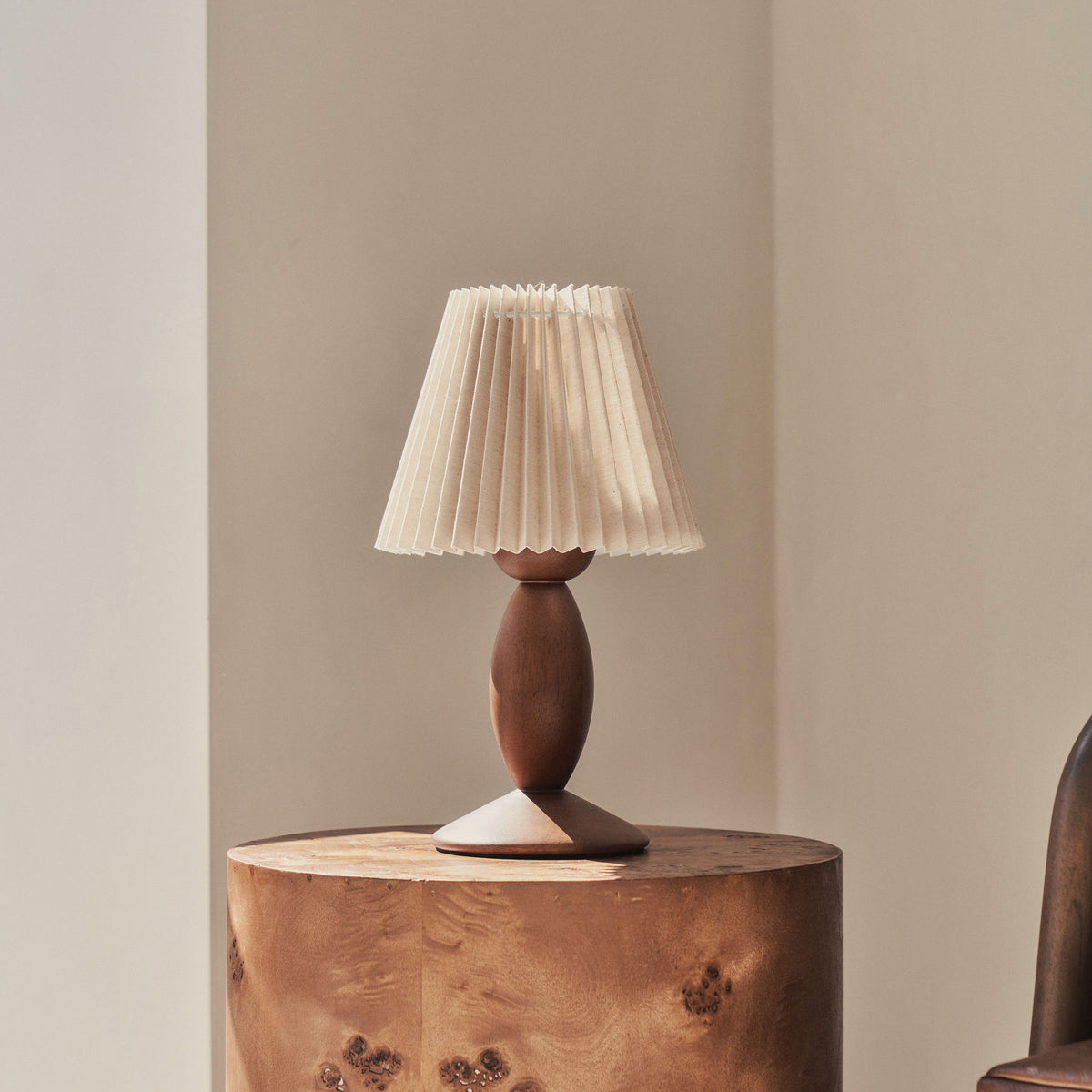 Elba - Dark Wood Pleated Shade Table Lamp