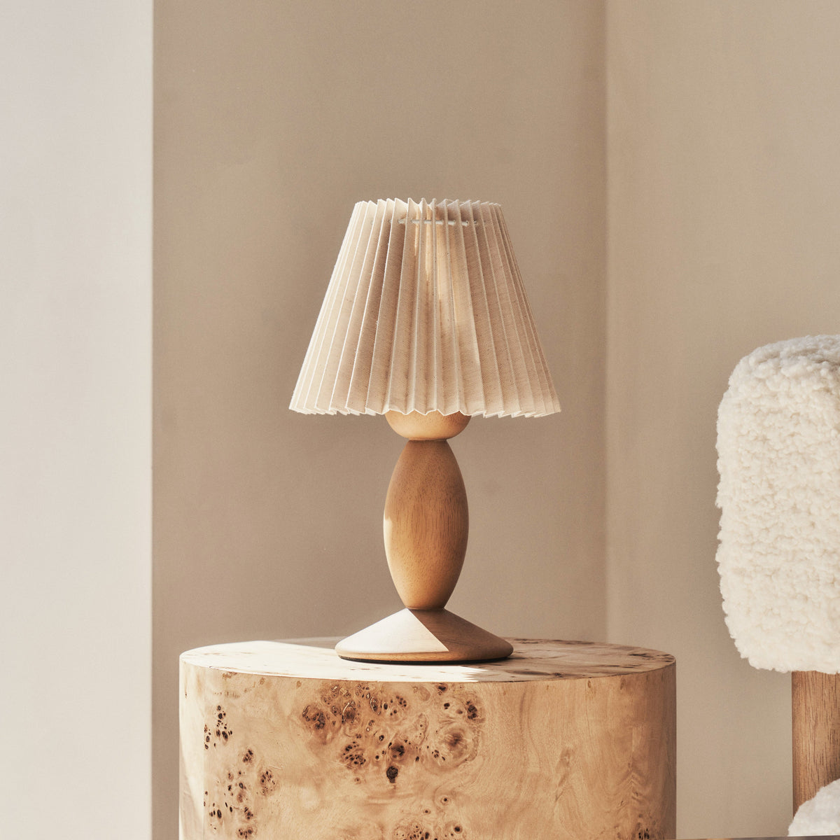 Elba - Warm Wood Pleated Shade Table Lamp