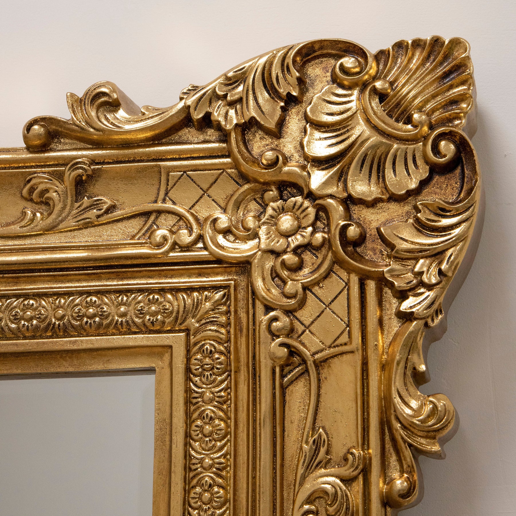 Gold Ornate Floor Mirror detail shot of intricate corner design