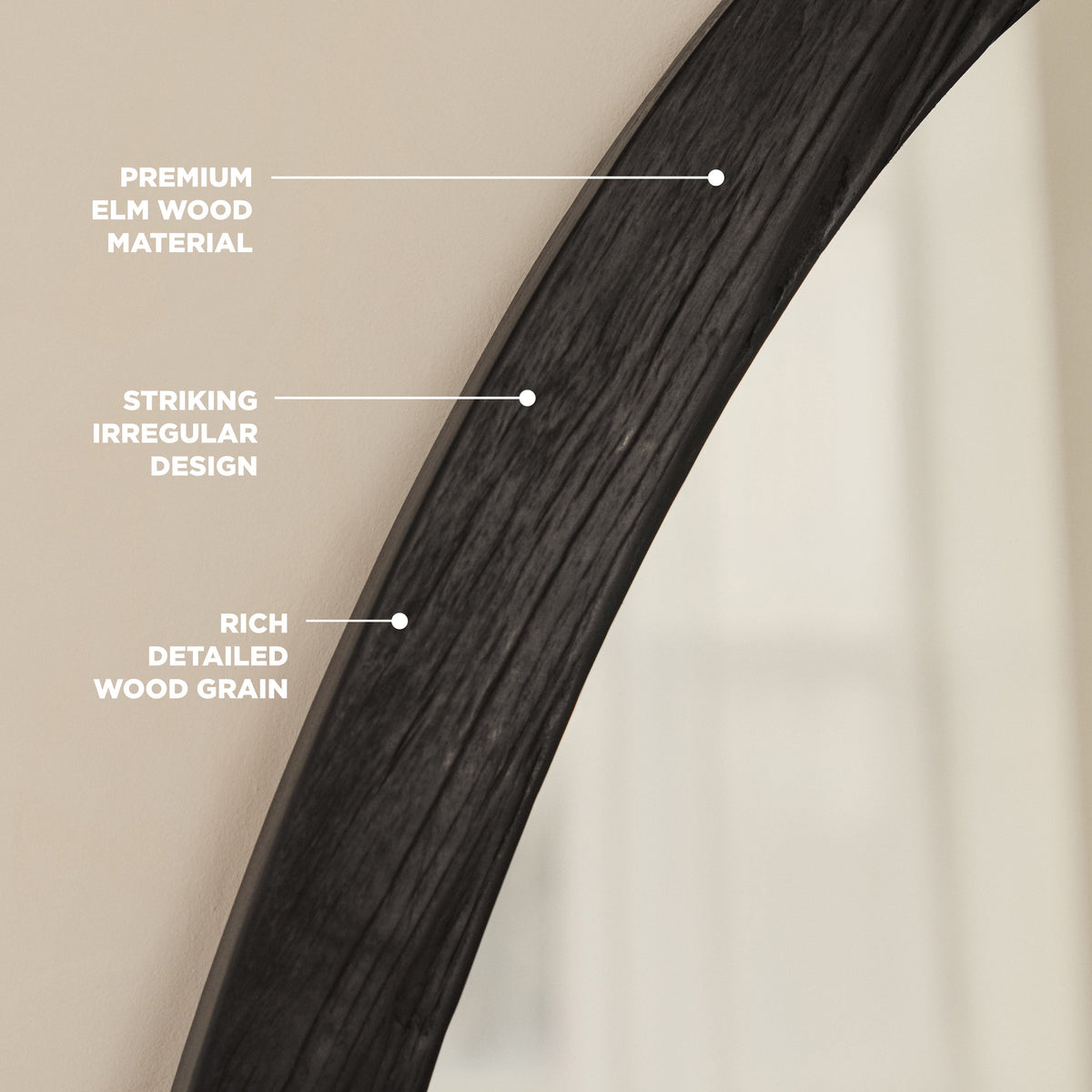 Elowyn - Large Full Length Black Elm Wood Organic Mirror 180cm x 80cm