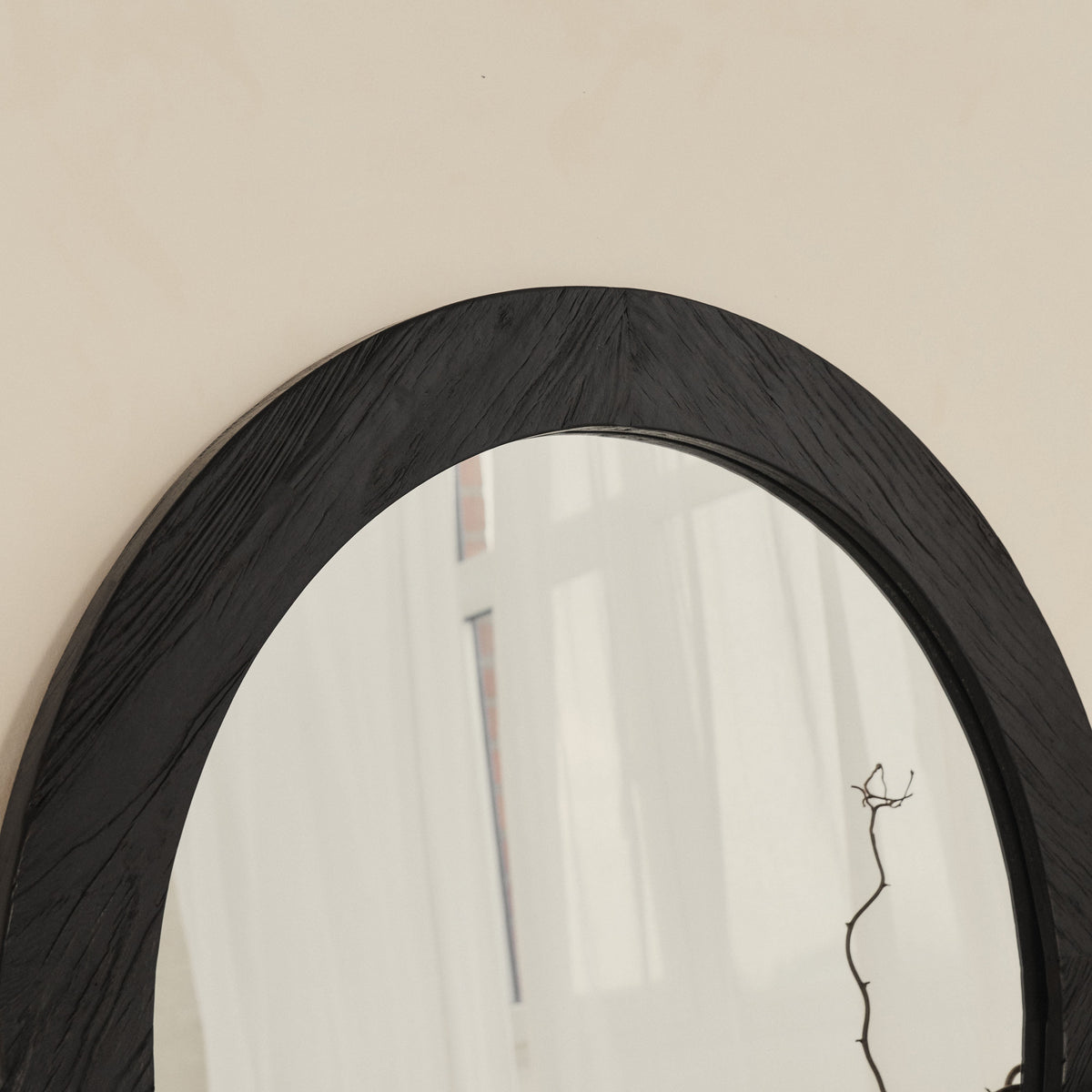 Elowyn - Large Black Elm Wood Round Organic Wall Mirror 100cm x 100cm