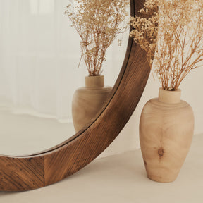 Elowyn - Large Warm Elm Wood Round Organic Wall Mirror 100cm x 100cm