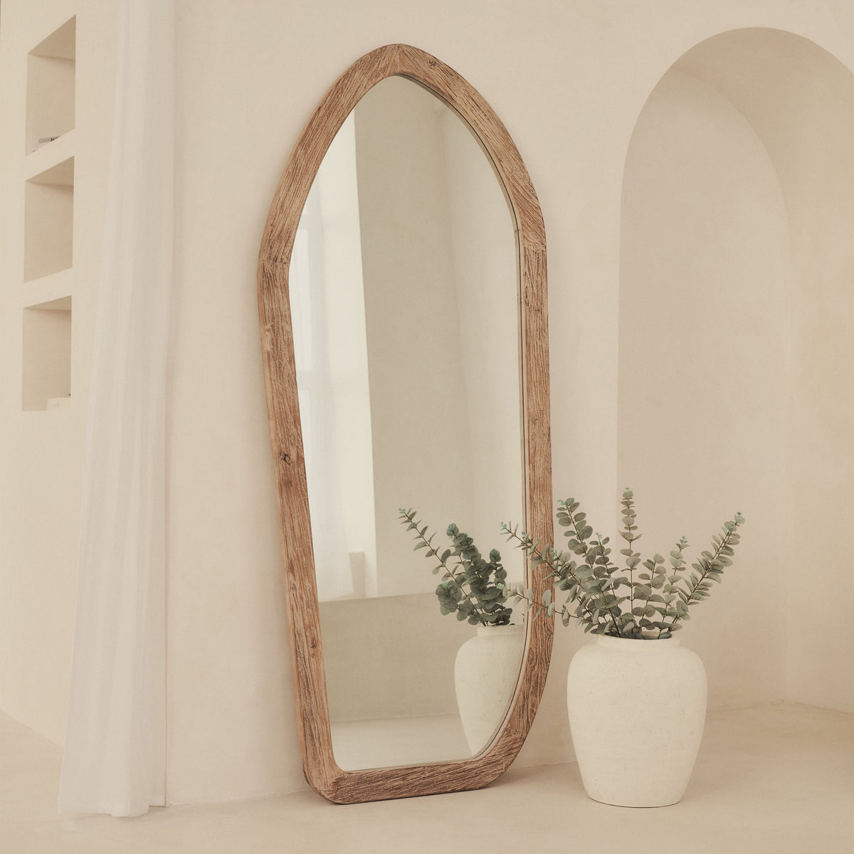 Elowyn - Large Full Length White Washed Elm Wood Organic Mirror 180cm x 80cm
