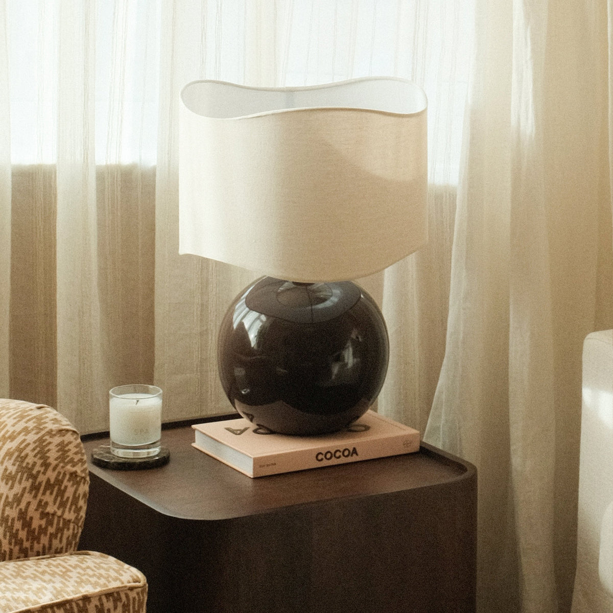 Olera - Chocolate Gloss Ceramic Wave Shade Table Lamp