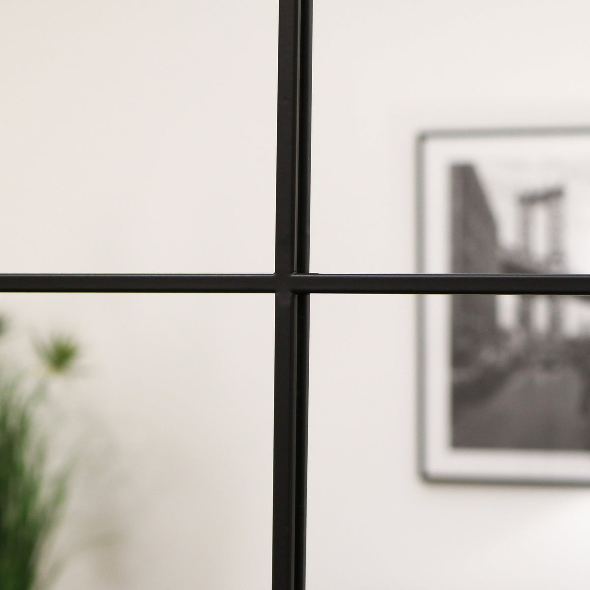 Black Industrial Full Length Metal Window Mirror detail shot of window pane design