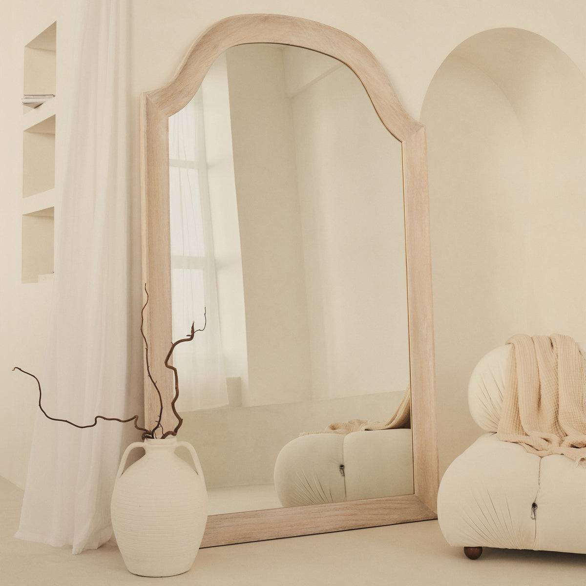 Francisco - Extra Large Arched Full Length White Washed Wood Mirror 190cm x 120cm