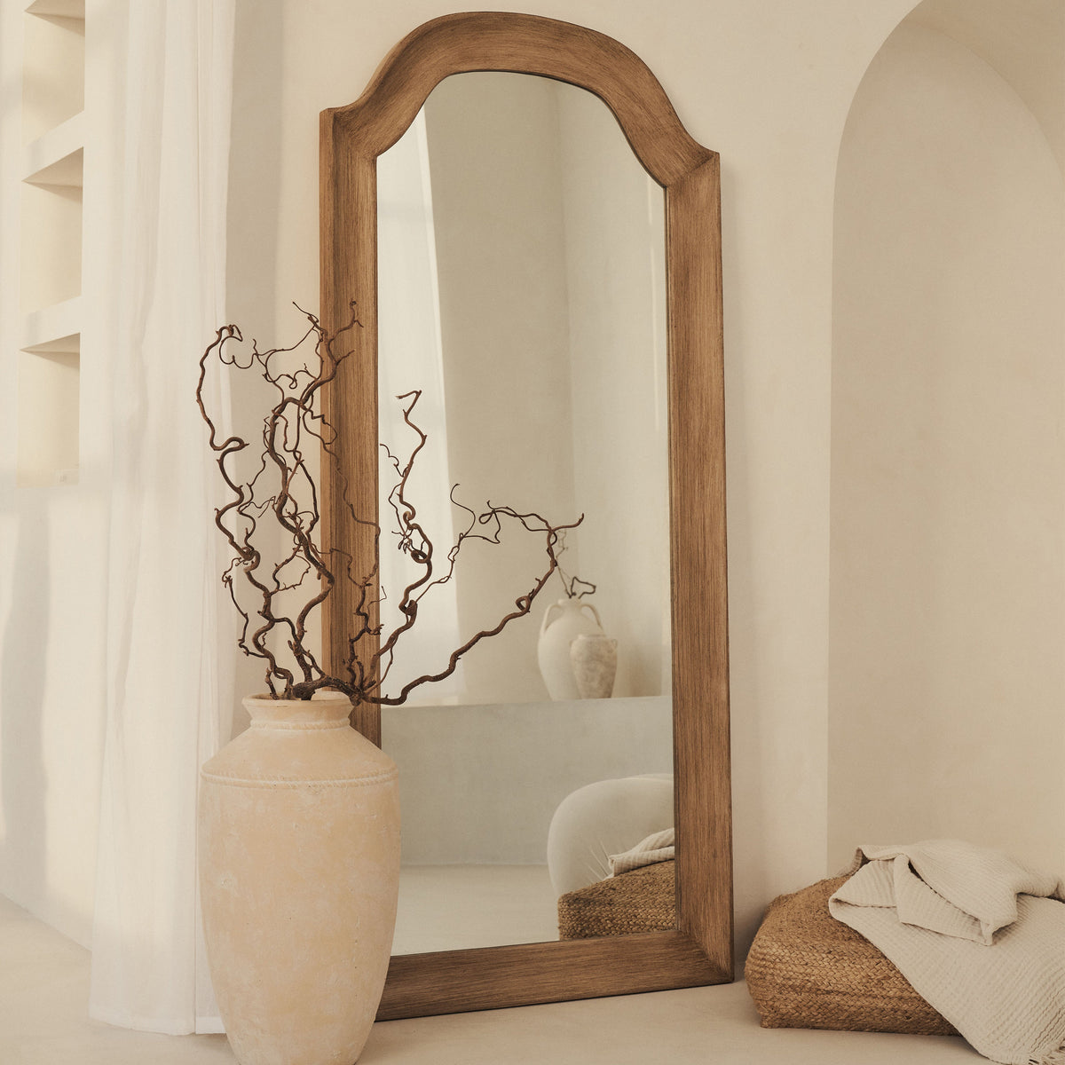 Francisco - Large Arched Full Length Washed Wood Mirror 177cm x 79cm
