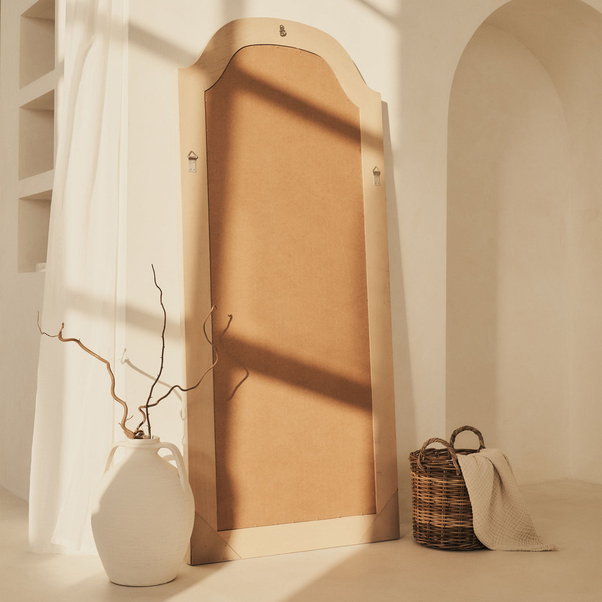 Francisco - Large Arched Full Length White Washed Wood Mirror 177cm x 79cm