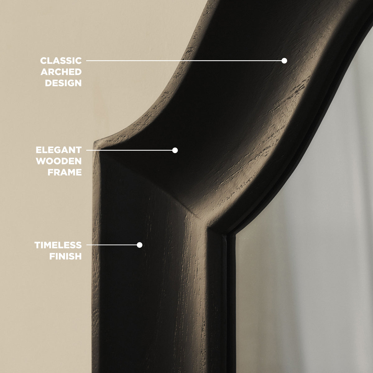 Francisco - Large Arched Full Length Black Wood Mirror 177cm x 79cm