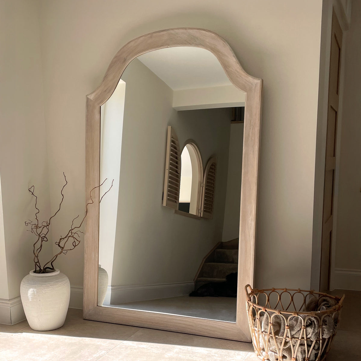 Francisco - Extra Large Arched Full Length White Washed Wood Mirror 190cm x 120cm