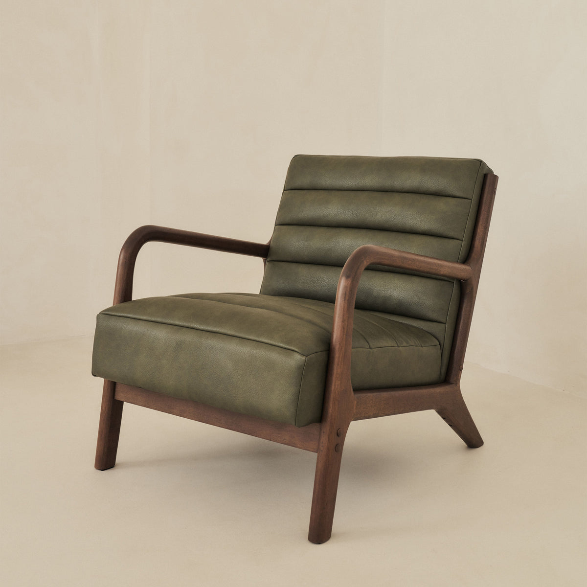 Hudson - Leather Accent Chair Olive & Dark Wood