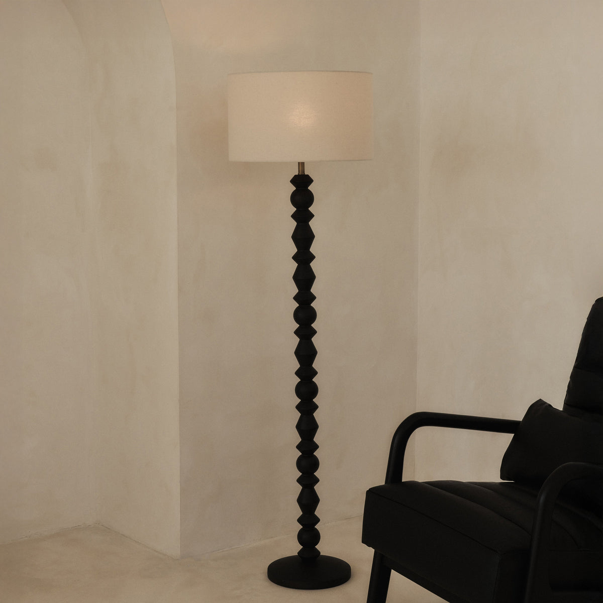 Ivy - Black Wood Drum Shade Floor Lamp