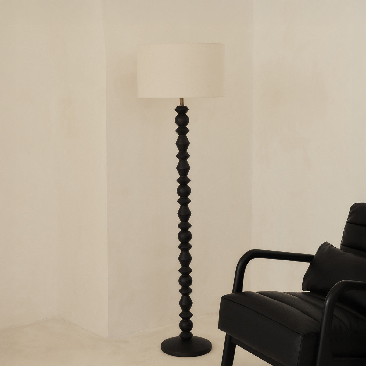 Ivy - Black Wood Drum Shade Floor Lamp