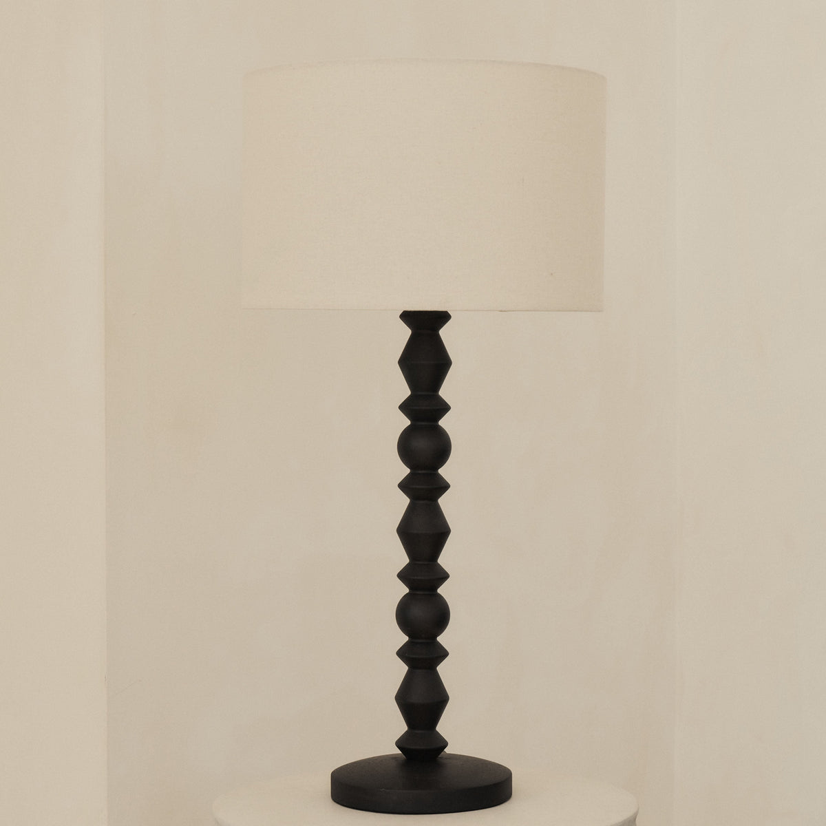 Ivy - Black Wood Drum Shade Table Lamp
