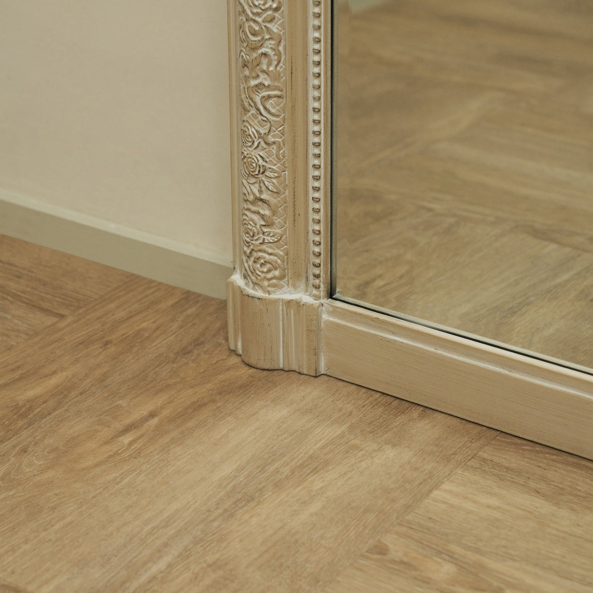 Kensington - Full Length White Washed Wood Ornate Mirror 196cm x 100cm