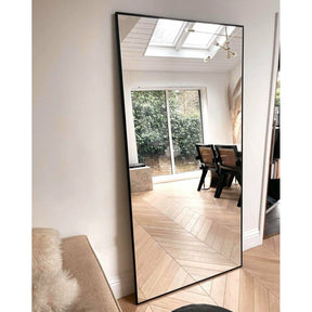 Full Length Extra Large Black Metal Mirror as living room lean to