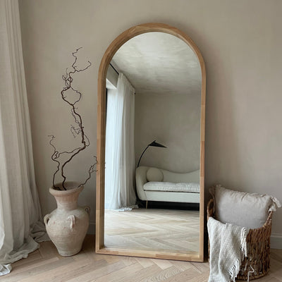 Lilia - Full Length Light Wood Arched Wooden Mirror 170cm x 80cm