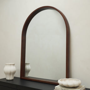 Lilia - Walnut Organic Overmantle Wooden Arched Mirror 120cm x 90cm