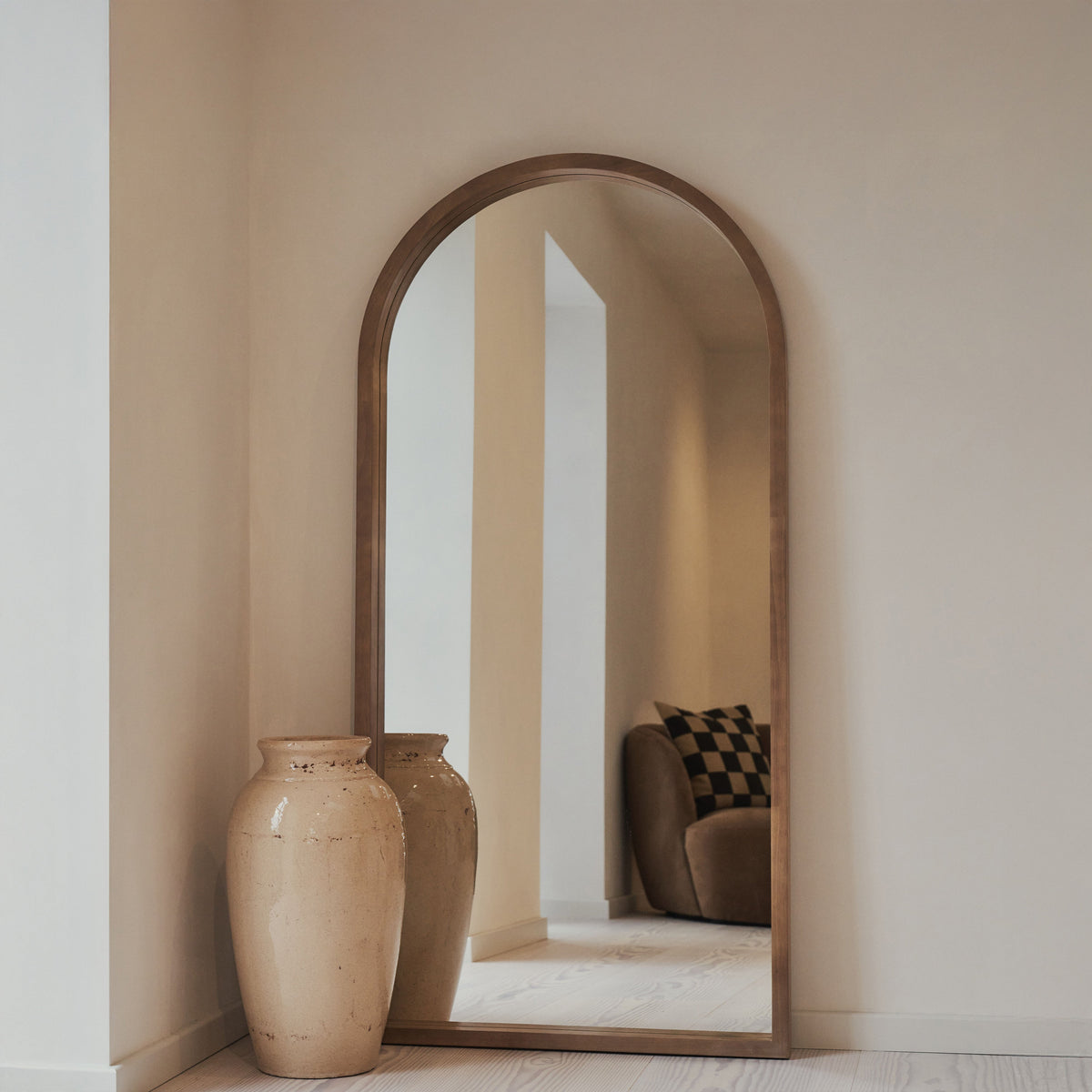 Lilia - Full Length Warm Wood Arched Wooden Mirror 170cm x 80cm