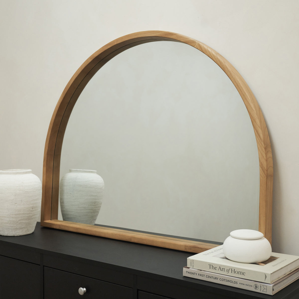 Lilia - Natural Wide Organic Overmantle Wooden Arched Mirror 90cm x 120cm