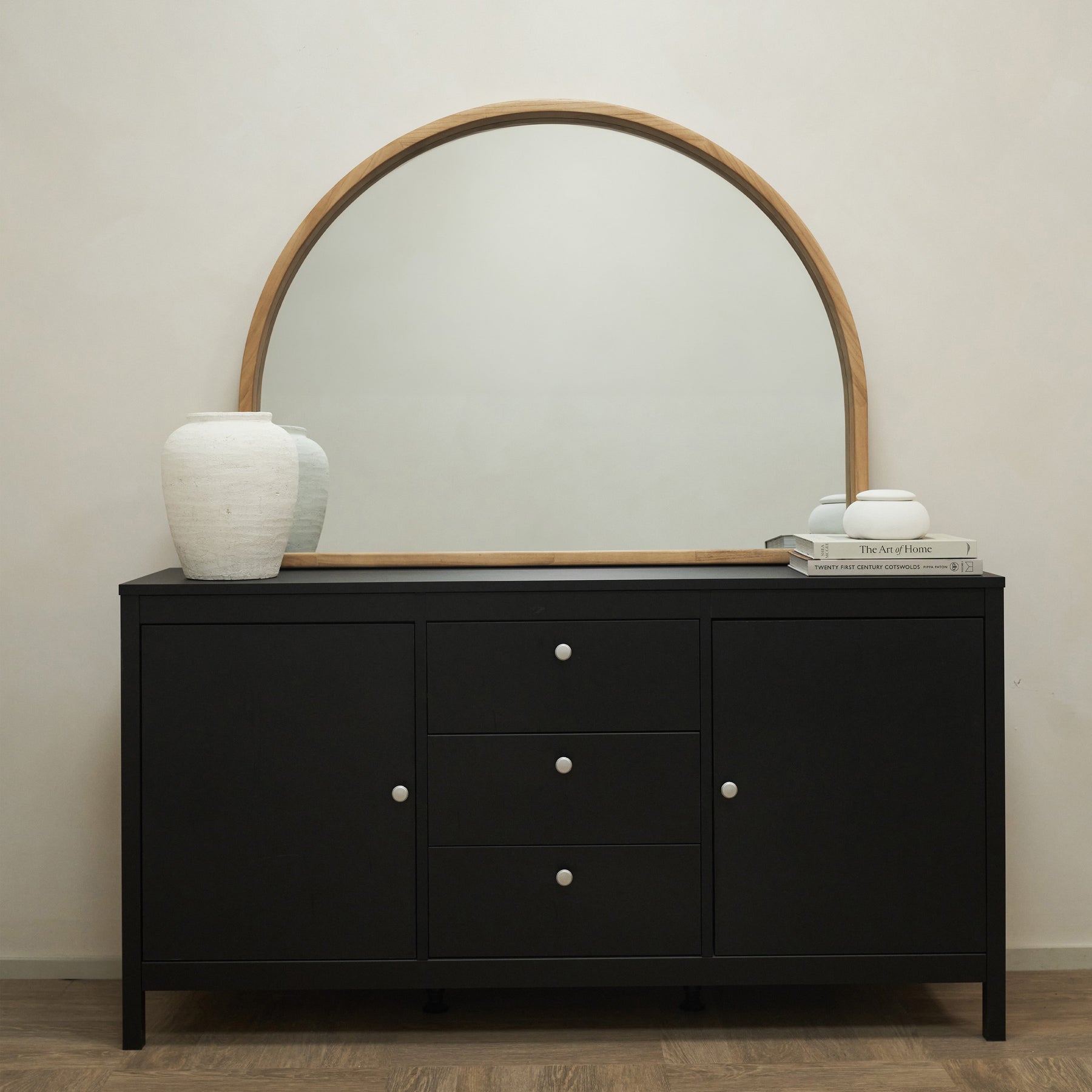 Lilia - Natural Wide Organic Overmantle Wooden Arched Mirror 90cm x 120cm