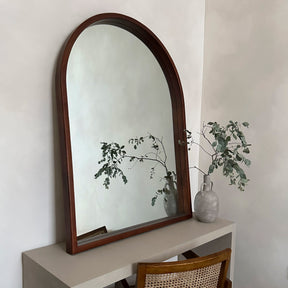 Lilia - Walnut Organic Overmantle Wooden Arched Mirror 120cm x 90cm