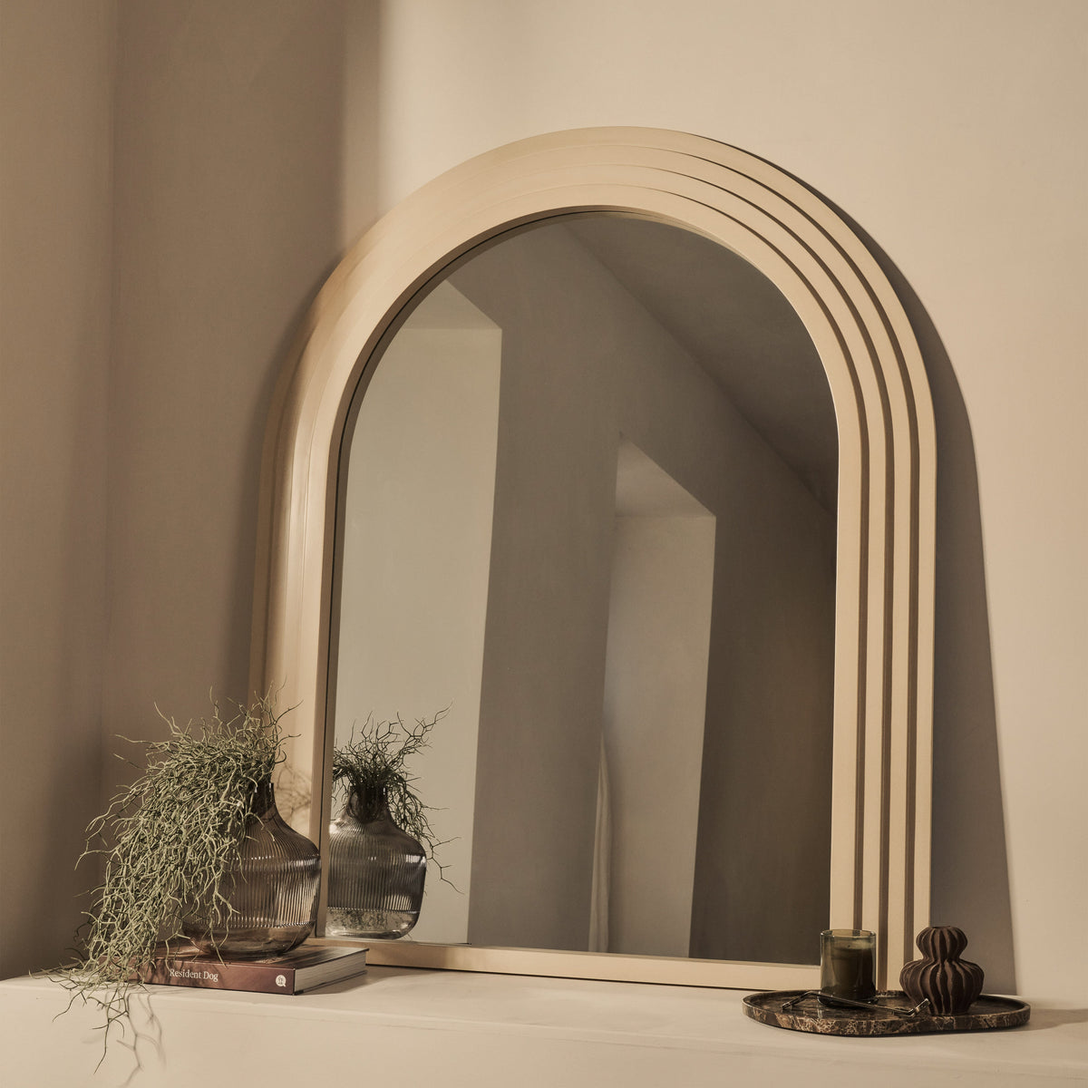 Luciana - Concrete Arched Overmantle Mirror 120cm x 100cm
