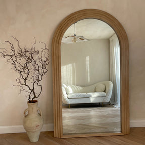 Full Length Arched Washed Wood Mirror in kitchen