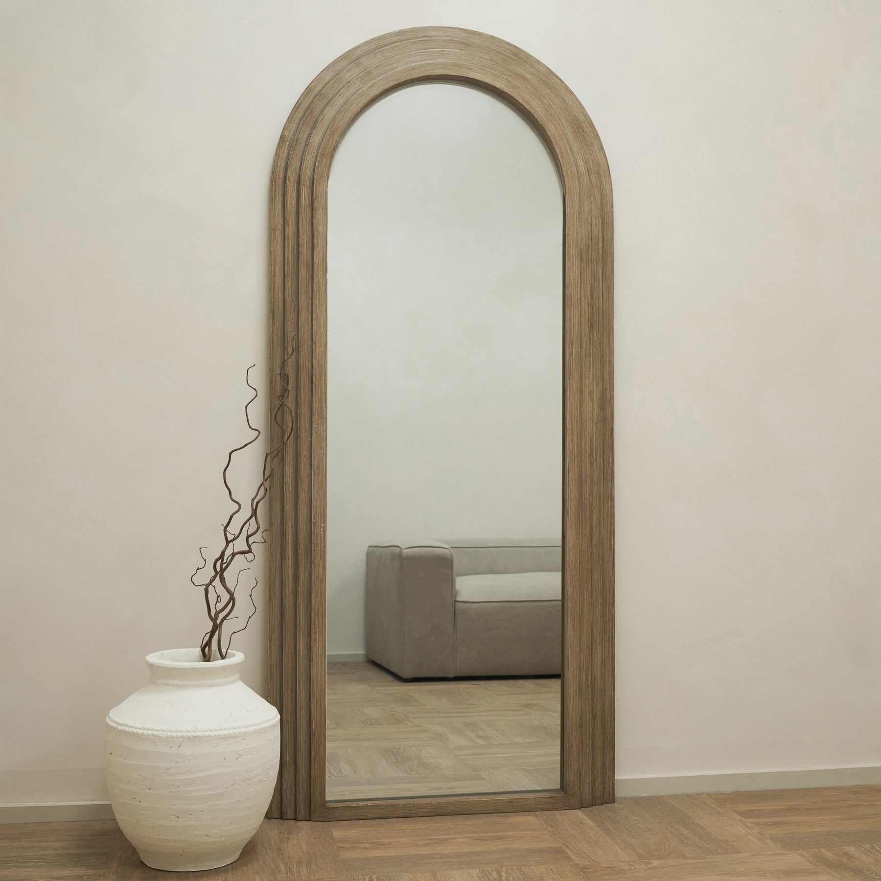 Luciana - Washed Wood Full Length Arched Mirror 180cm x 80cm