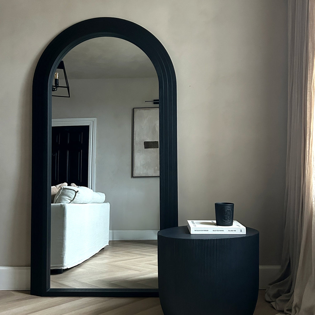 Luciana - Full Length Arched Charred Black Mirror 200cm x 104cm