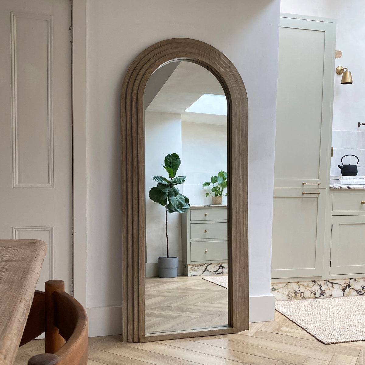 Luciana - Washed Wood Full Length Arched Mirror 180cm x 80cm