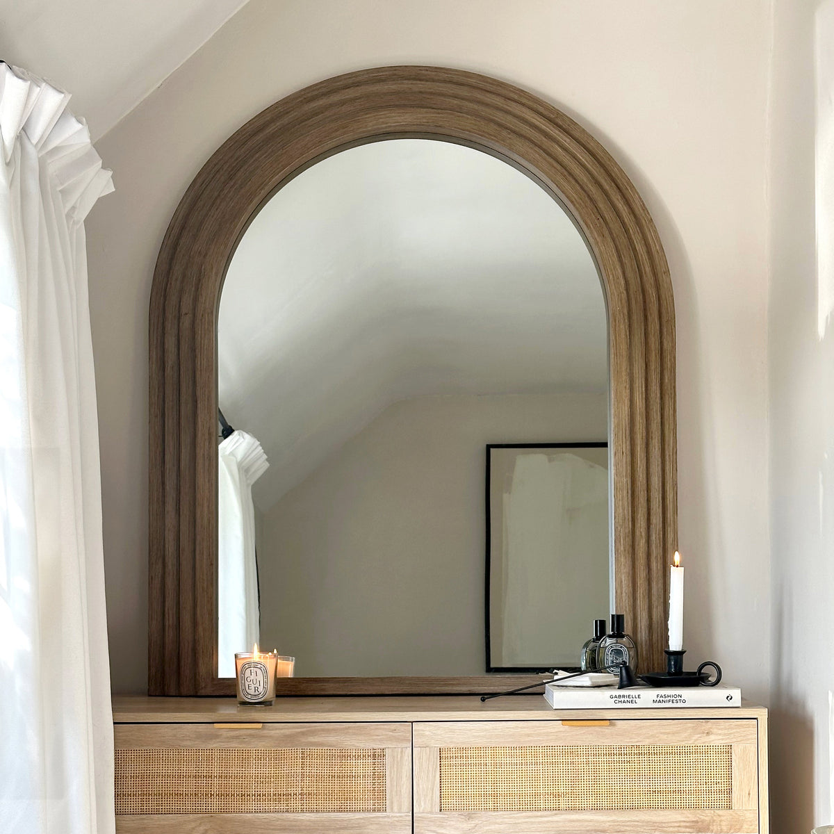 Luciana - Washed Wood Arched Overmantle Mirror 120cm x 100cm