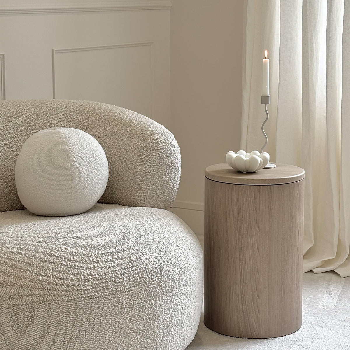 Madison - Washed Wood Round Wooden Minimal Pedestal