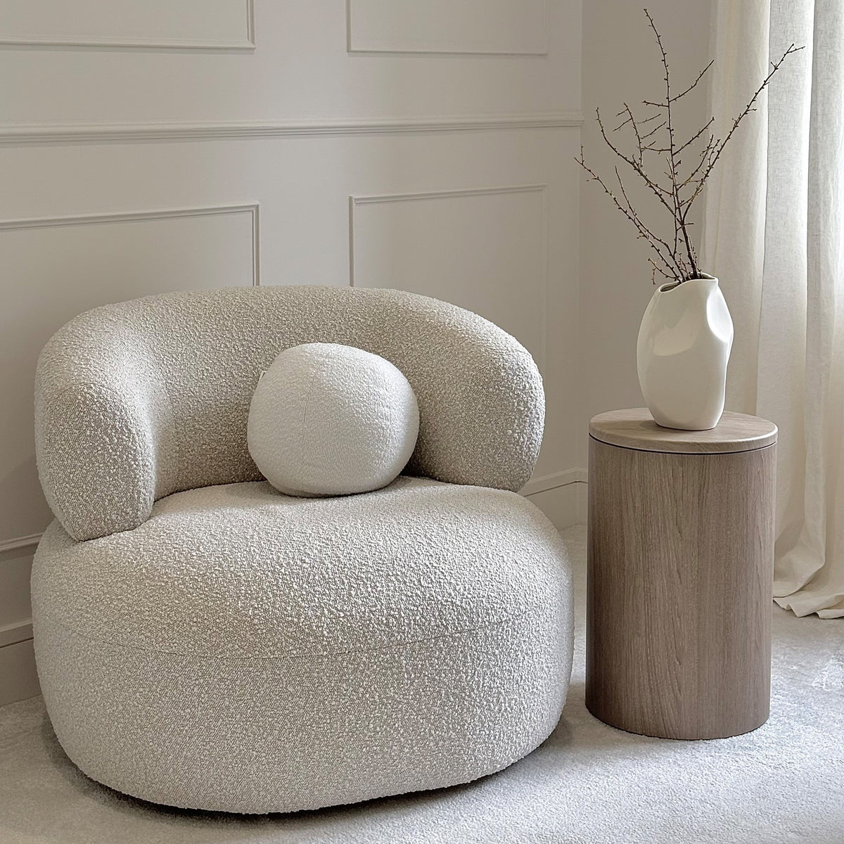 Madison - Washed Wood Round Wooden Minimal Pedestal