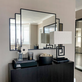 Black Art Deco Rectangular Wall Mirror above console table