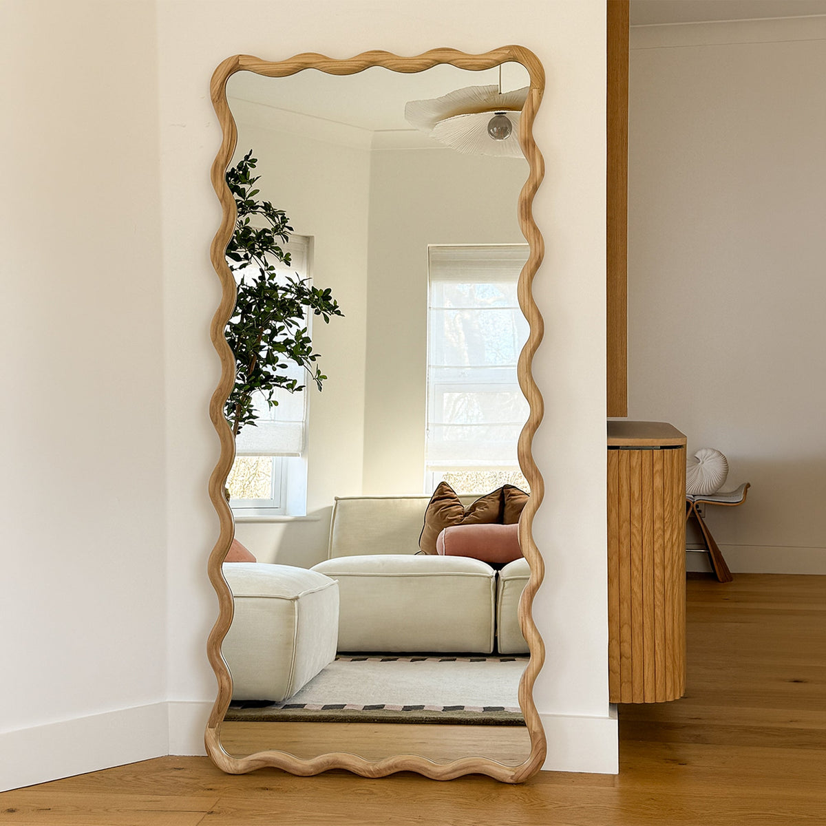 Marea - Light Wood Wavy Retro Full Length Mirror 170cm x 80cm