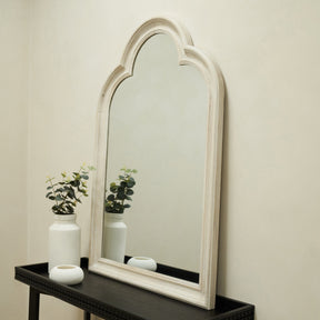 Melilla - White Washed Wood Arched Mirror 120cm x 80cm