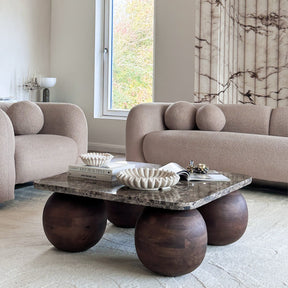 Melrose - Dark Emperador Marble Square Dark Wood Premium Coffee Table