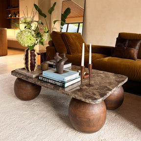 Melrose - Dark Emperador Marble Rectangular Dark Wood Premium Coffee Table