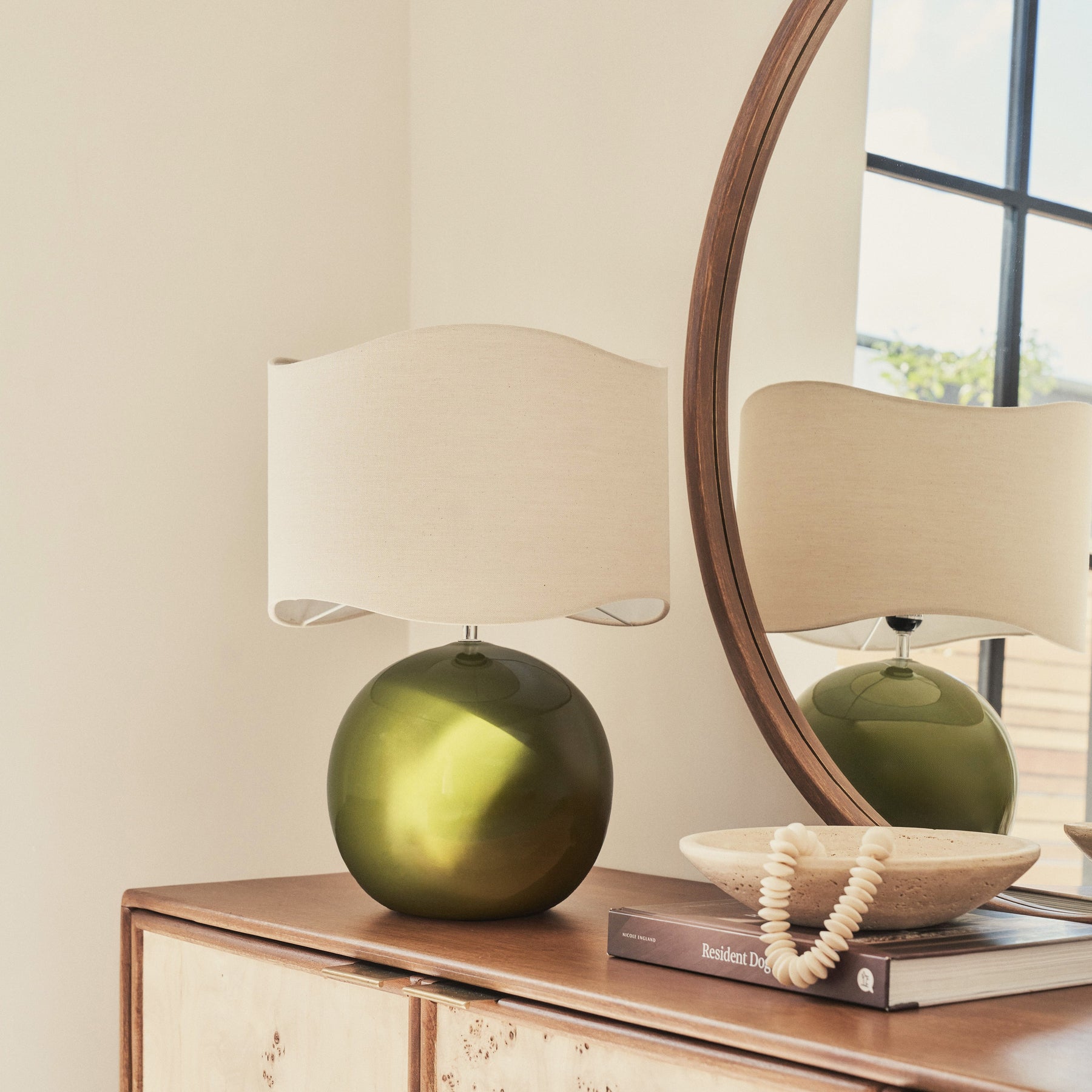 Olera - Olive Gloss Ceramic Wave Shade Table Lamp