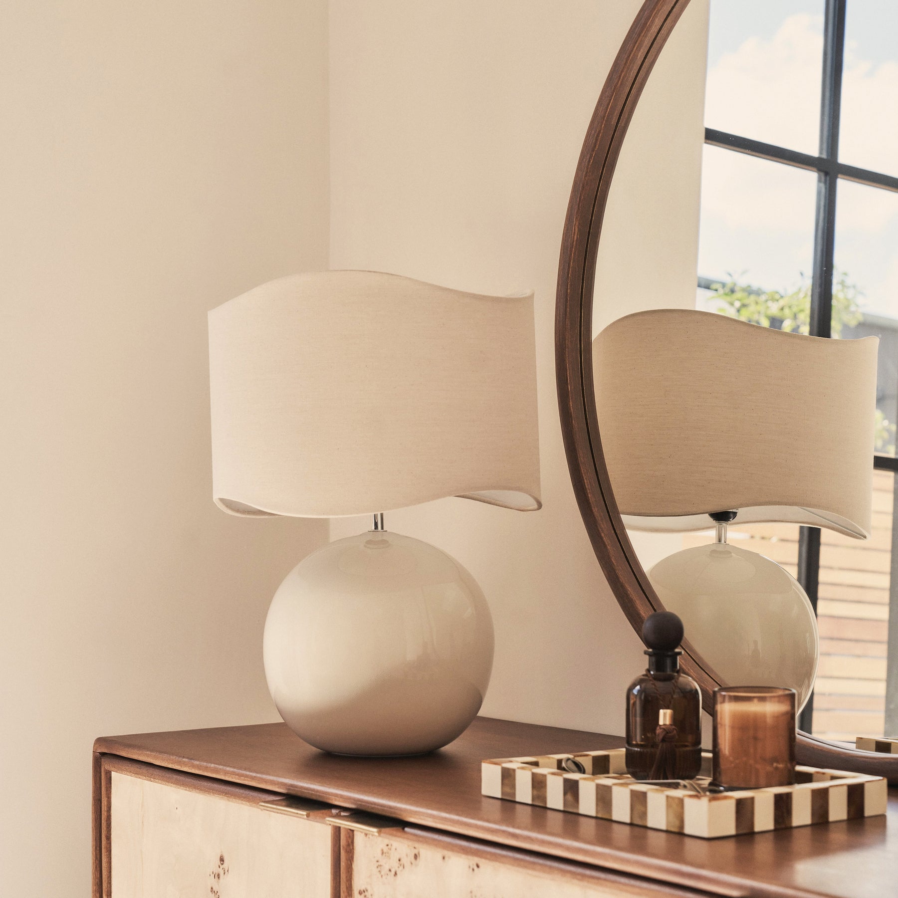 Olera - Ivory Gloss Ceramic Wave Shade Table Lamp