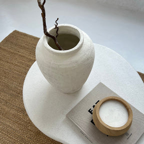 top-down view of White Textured Terracotta Small Vase