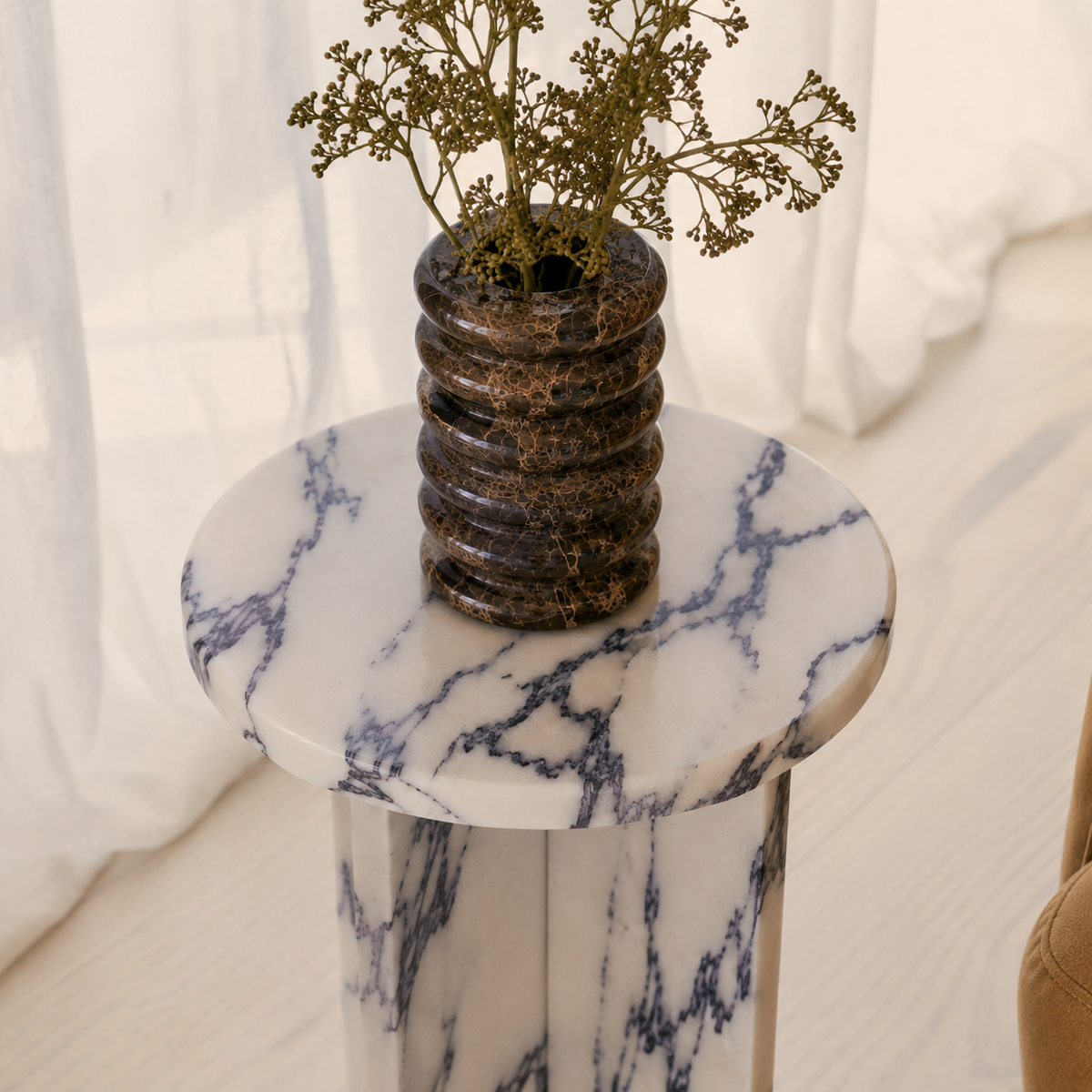 Ravello - Arabescato Round Premium Solid Marble Side Table
