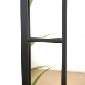 Black industrial full length metal mirror closeup