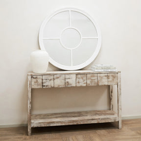 Rennes - White Shabby Chic Round Window Mirror 90cm x 90cm