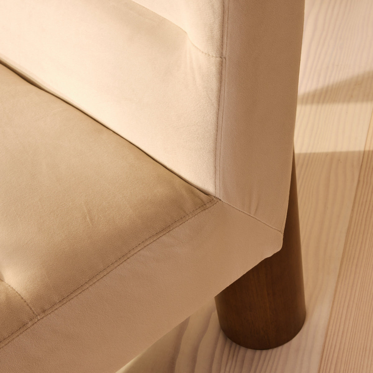 Rowan - Velvet Accent Chair Beige & Dark Wood