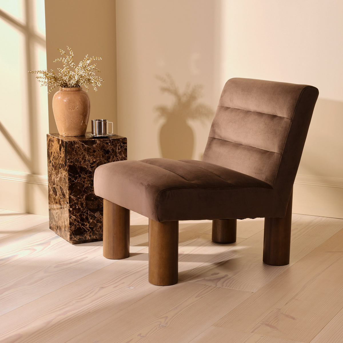Rowan - Velvet Accent Chair Brown & Dark Wood