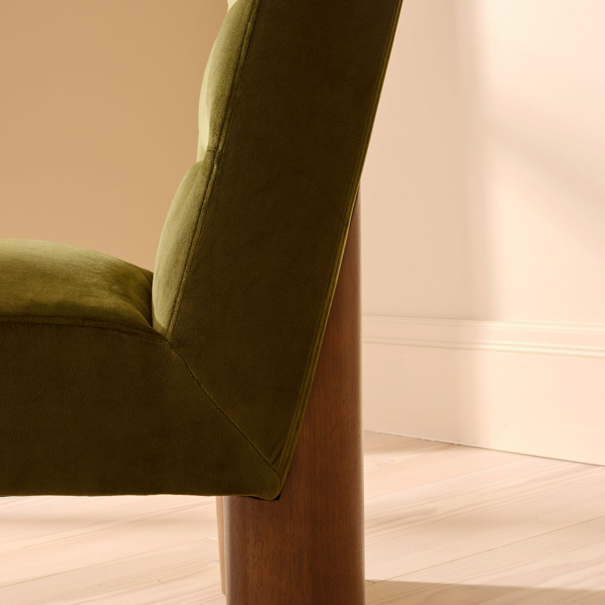 Rowan - Velvet Accent Chair Olive & Dark Wood