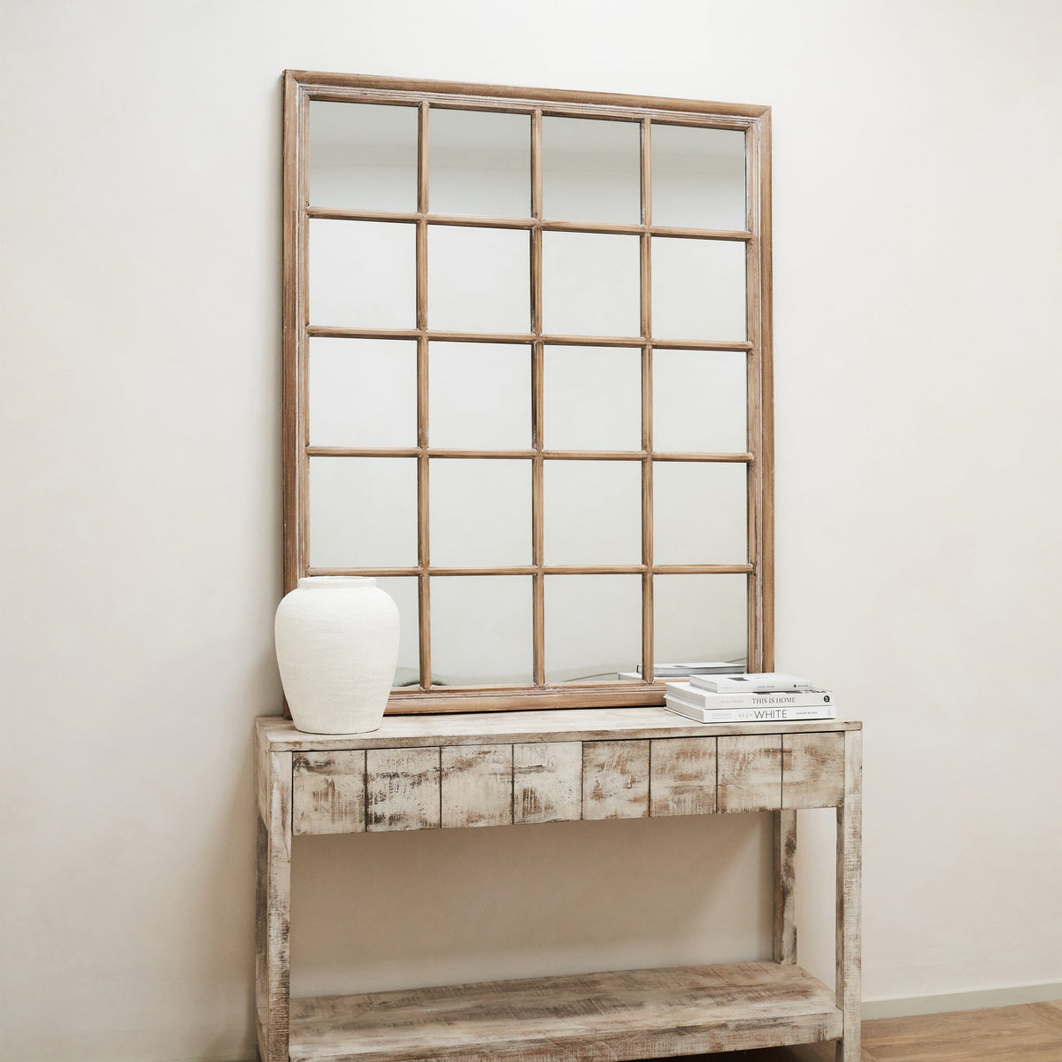 Sasha - Oak Shabby Chic Rectangular Window Mirror 133cm x 108cm