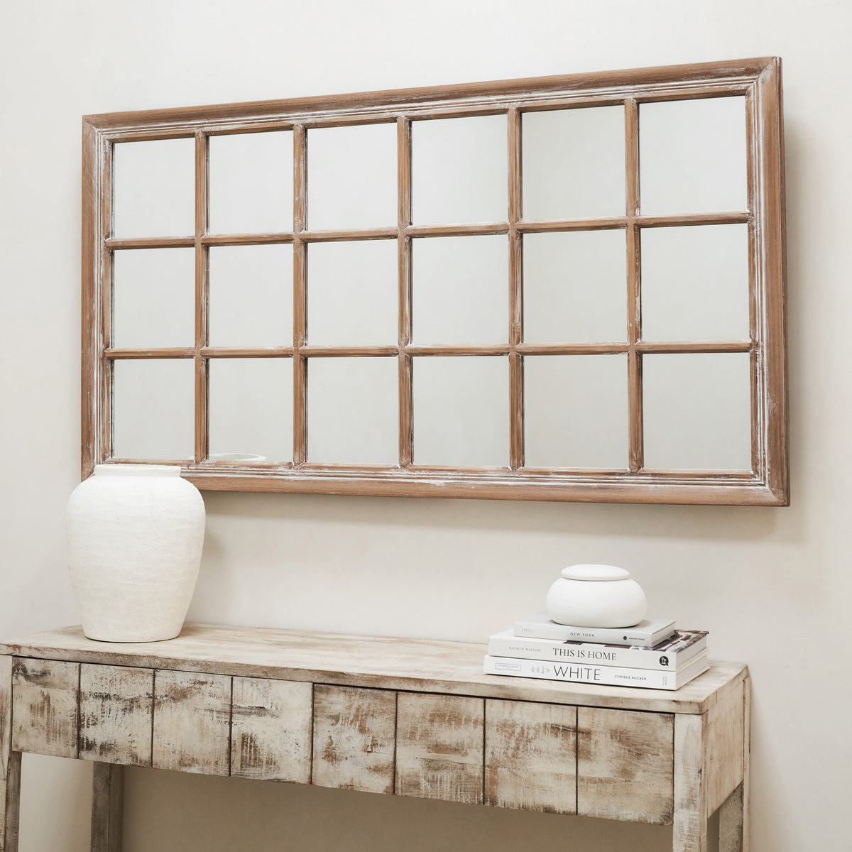 Sasha - Oak Shabby Chic Rectangular Window Mirror 134cm x 70cm